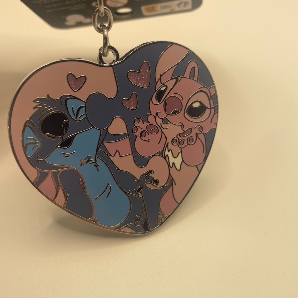 Disney Loungefly Stitch & Angel Heart-Shaped Metal Keychain
